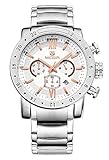 Voeons Mens Watches Stainless Steel Wristwatch Chronograph 3ATM Waterproof Mens Watches Silver