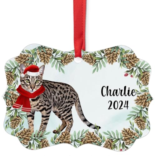 Fawn Spotted Tabby Savannah Cat Christmas Ornament