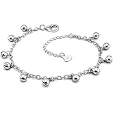 SHIBIDEBAOHUA 925 Sterling Silver Adjustable Bell Anklet, Dual-purpose anklet/bracelet with Lobster Clasp, Up to 10.5 inches for Women