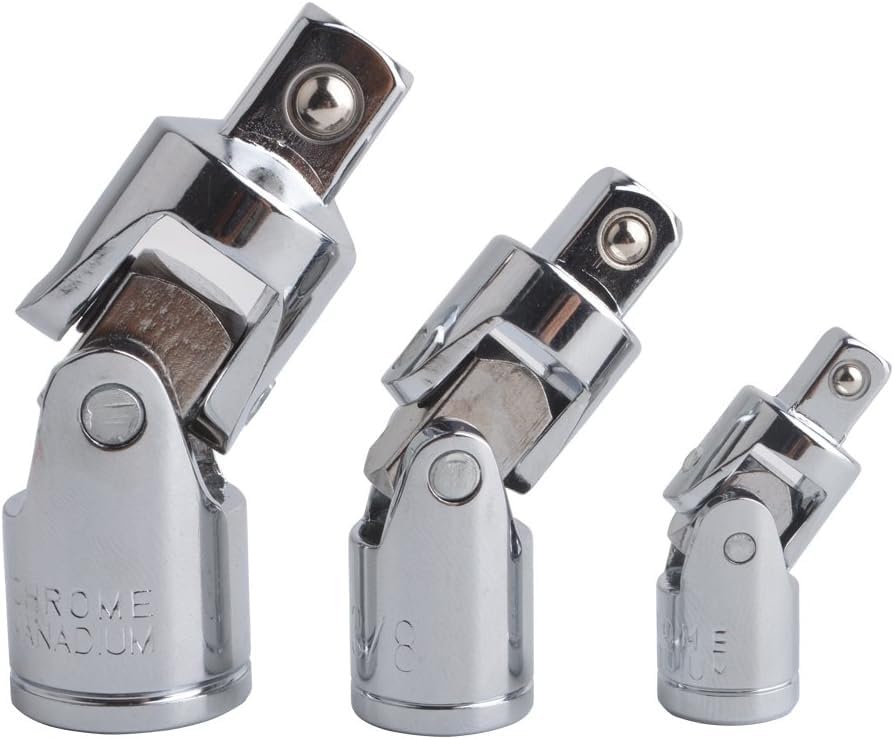 Gunpla 3 Pieces Impact Universal Joint Socket Set Swivel Drive Adapter Reducer CR-V Steel Silver Chrome Finish 1/4" 3/8" 1/2" (6.3mm/10mm/12.5mm)