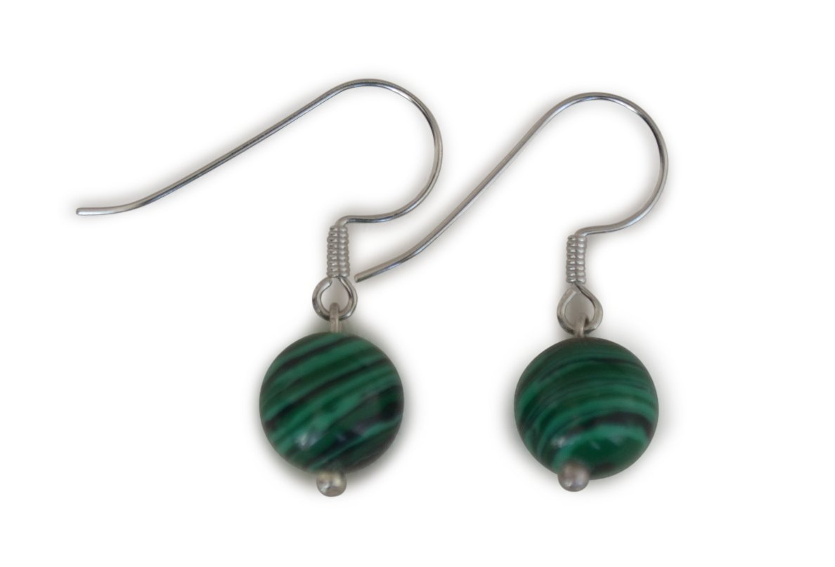 Malachit drop earrings, rund, 12mm, 925 silver