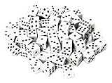 ABO Gear 100 White Dice - 16MM - with Black Pips Dots for Board Games, Activity, Casino Theme, Party Favors, Toy Gifts