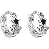 Reffeer Solid 925 Sterling Silver Star Small Hoop Earrings for Women Teen Girls CZ Hoop Earrings Cute Huggie Earrings