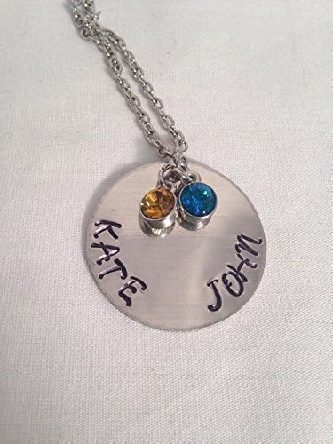 Personalized Mother Hand Stamped Birthstone Name Necklace