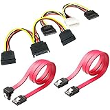 SSD / SATA III Hard Drive Connection Cables (1x Molex to Dual 15 Pin SATA Power Splitter Cable, 1x 15 Pin to Dual 15 Pin SATA Power Splitter Cable, 2x SATA Data Cables) (2xPower Cable+2X Data Cables)