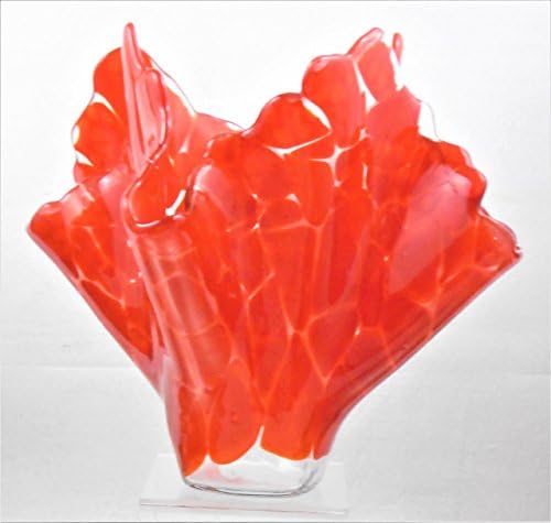 Cherry Red Mosaic Scalloped Edged Vase Candle Holder Handcrafted Fused Glass