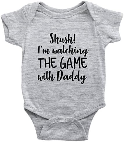 Teehub Shh Shush Im Watching The Game With Daddy Cute Dad Son Daughter Gameday Baby Bodysuit (Heather Grey, 6M)