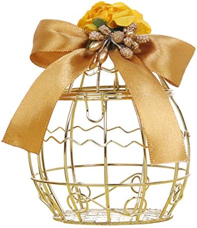 Wuweiwei12 1Pc Hollow Birdcage Shape Metal Texture Candy Boxes with Ribbon Baby Shower Wedding Party Supplies