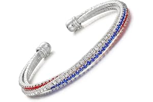 Dreuyet American Flag Rhinestone Bracelet Red White Blue Crystal Patriotic 4th of July Shiny Decorations USA Independence Day Jewelry