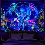 Heopapin Blacklight Astronaut Jellyfish Tapestry