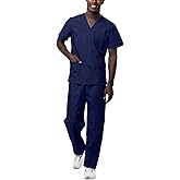 Sivvan Durable Unisex Scrubs Set - Classic V-Neck Scrub Top & Drawstring Scrub Pants for Men & Women, 5 Pockets