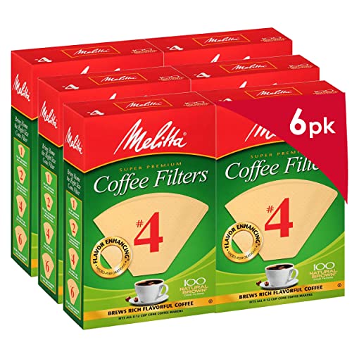 Melitta 4 Cone Coffee Filters, Unbleached Natural Brown, 100 Count (Pack of 6) 600 Total Filters Count - Packaging May Vary