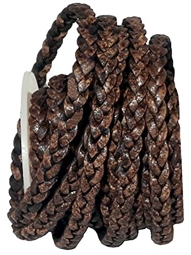 cords craft 5mm 3 Ply Flat Braided Genuine Leather Cord, Dark Brown Color, Hand Braided, Roll of 5 Meters