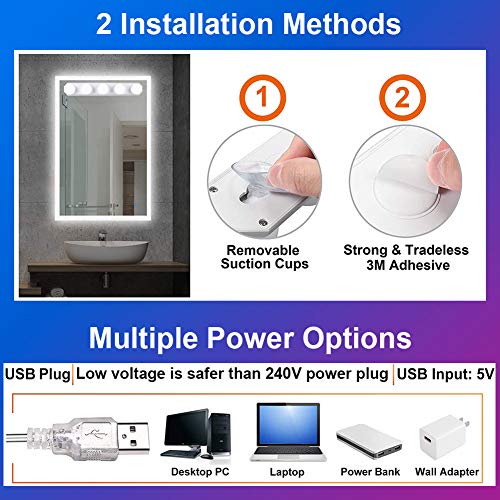 LED Mirror Light Strip - Bath Vanity Lamp Stick on Portable with 11 Brightness Dimmable - DIY Hollywood Above Mirror Makeup Lamp USB Cordless for Bedroom Dressing Table, Bathroom, Dressing Room Mirror