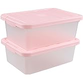 Qqbine 14 Quart Plastic Latching Storage Box, Plastic Underbed Storage Bin with Pink Lids, 2 Packs