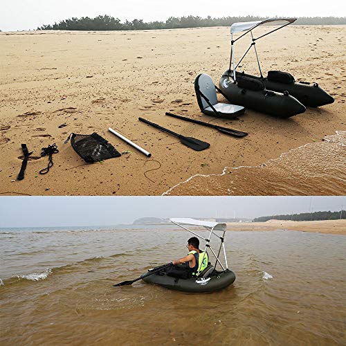 DAMA Fishing Inflatable Rafts Pontoon Tube Boat with Detachable Seat and Awning Canopy Water Inflatable Rafts Singe Person Only