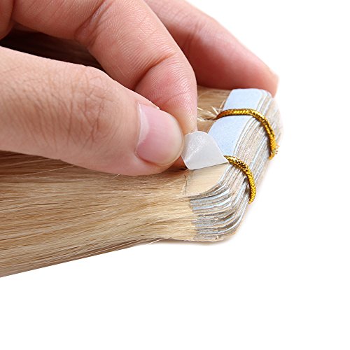 Tape in Hair Extensions Human Hair 20 inch 50g/pack 20pcs Seamless Skin Weft Remy Straight Hair (#613) Blonde