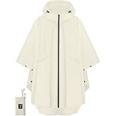 PTEROMY Hooded Rain Poncho for Adult with Pocket and Zipper, Waterproof Lightweight Raincoat for Men and Women