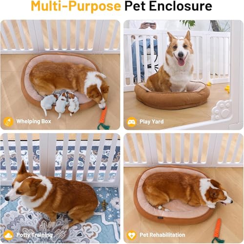 KAPEICamper Dog Playpen, Clear Acrylic Pet Puppy Enclosure Cat Rabbit Play Pen, Easy Assemble Foldable Crate Whelping Box for Medium Dogs with Gate (White, L, 10 Panels)
