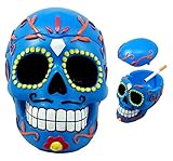 Ebros Dulce De Muerte Day of The Dead Blue Sugar Skull Ashtray Tribal Tattoo Skull Jewelry Box Figurine 6