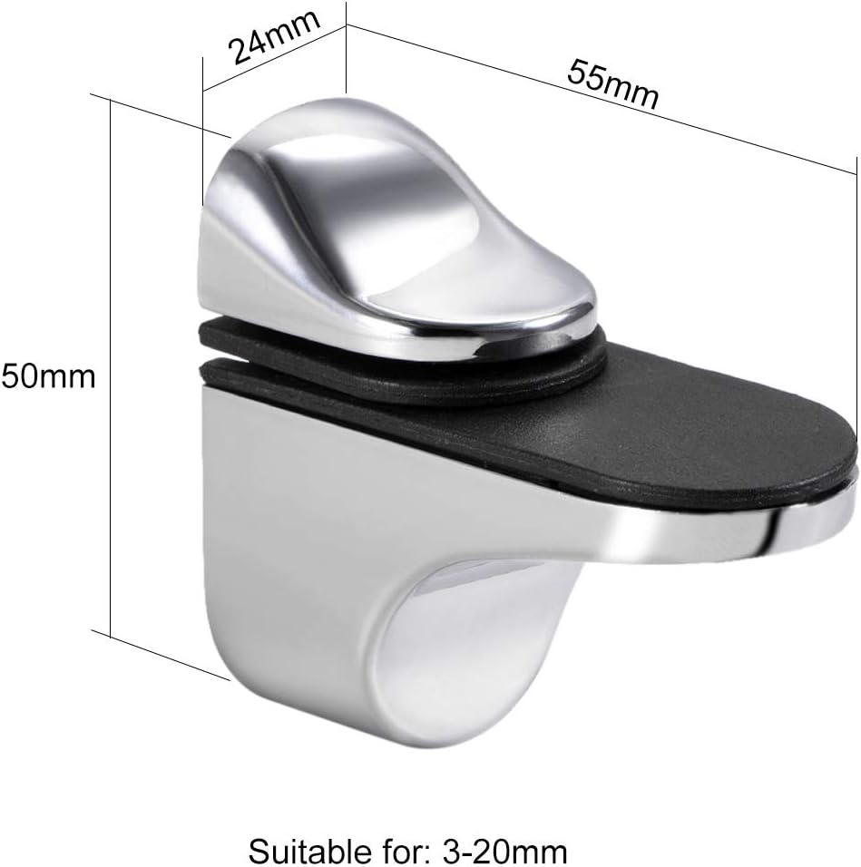 Sourcingmap Glass Shelf Bracket Wall Mount Adjustable Zinc Alloy Bright Chrome Clamp for 3-20mm Thickness 4pcs - Image 3