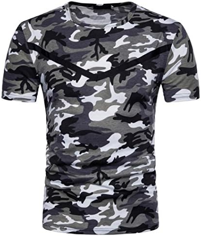 Shubuy Men's Shirts,Men's Casual Camouflage Print O Neck Pullover Long T-Shirt Top Blouse (XXL, Gray)