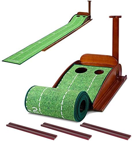 GLOTOP Golf Putting Green Mat with Wood Auto Ball Return System, Game Practice Golf Gifts for Home, Office, Backyard Indoor Golf and Outdoor Use, Crystal Velvet Mat and Solid Wood Base GLOTOP Golf Putting Green Mat with Wood Auto Ball Return System, Game Practice Golf Gifts for Home, Office, Backyard Indoor Golf and Outdoor Use, Crystal Velvet Mat and Solid Wood Base