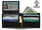 MUNDI RFID Slim Mens Leather Wallet Extra Capacity Bifold Wallet Two Cash Pockets Flip ID Window, Black, Slim