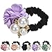 Sunward Rose Flower Pearl Beads Elastic Hair Rope Band Scrunchie Ponytail Holder (Navy)