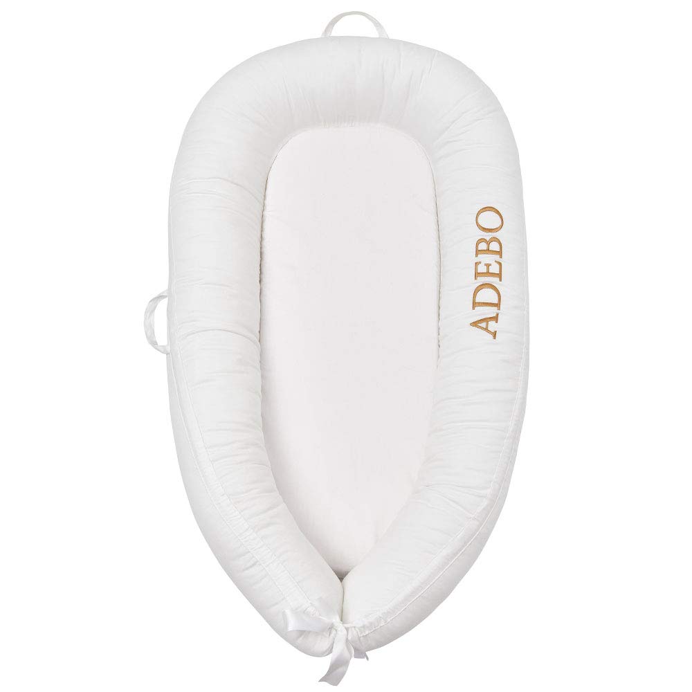 Adebo Premium Baby Nest(Infant White)-Portable Infant Lounger Bassinet, Perfect for Co-Sleeping -Super Soft & Breathable and 100% Cotton Newborn Crib-Suitable from 0-12 Months: Baby