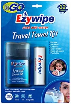 Ezywipe Travel Sprayer Kit Compressed Cleansing Towels Holds 4 Plus Waterproof Tube Holds 8 100% Rayon Certified Bio-degradable Hypo-allergenic Anti-Microbial Anti-Bacterial; Personal Family Pet Care