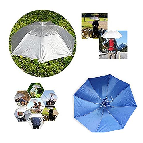 Hand Free Hat Elastic Fishing Gardening Folding Umbrella Hat Headwear-KINGSOO (Blue)
