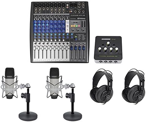 Podcast Podcasting Studio Bundle w/Presonus Mixer+Samson Mics+Headphones+Stands