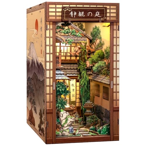 CUTEBEE Book Nook Kit - Kit de Casa de Muñecas para Adultos, Casa Miniatura Japonesa con Luz LED, Decoración para Estantería, (Serene Courtyard)