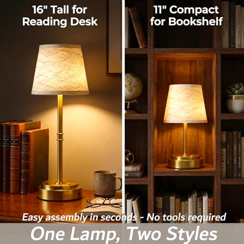 Litluzecozy Rechargeable Cordless Table Lamp Gold - 7500mAh Battery Table Lamps Indoor, Bedside Lamp Touch Dimmable, Wireless Desk Light for Living Room & Bedroom (Gold, 1 Pack)
