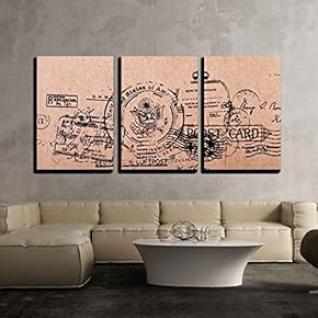 3 Piece Canvas Wall Art - a Back Side Blank Vintage Postcard - Modern Home Art Stretched and Framed Ready to Hang - 16"x24"x3 Panels