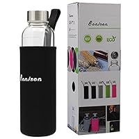 BONISON Stylish Environmental Borosilicate Glass Water Bottle with Colorful Nylon Sleeve (18 oz) (BLACK)