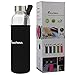 Newest 18 Oz Glass Bottle Top Level Quality Environmental Borosilicate Glass Water Bottle with Colorful Nylon Sleeve,BPA Free,Crystal Clear,Trendy Design (Black)
