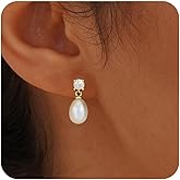 Natural Freshwater Pearl Drop Earrings for Women Trendy - Hypoallergenic Dainty 14k Gold Plated Dangle Earrings with CZ Diamond Non Tarnish Earring for Women Wedding Bridal Shower Birthday Gifts