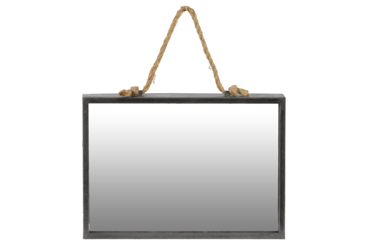 Urban Trends Metal Rectangular Wall Mirror with Rope Hanger, Tarnished