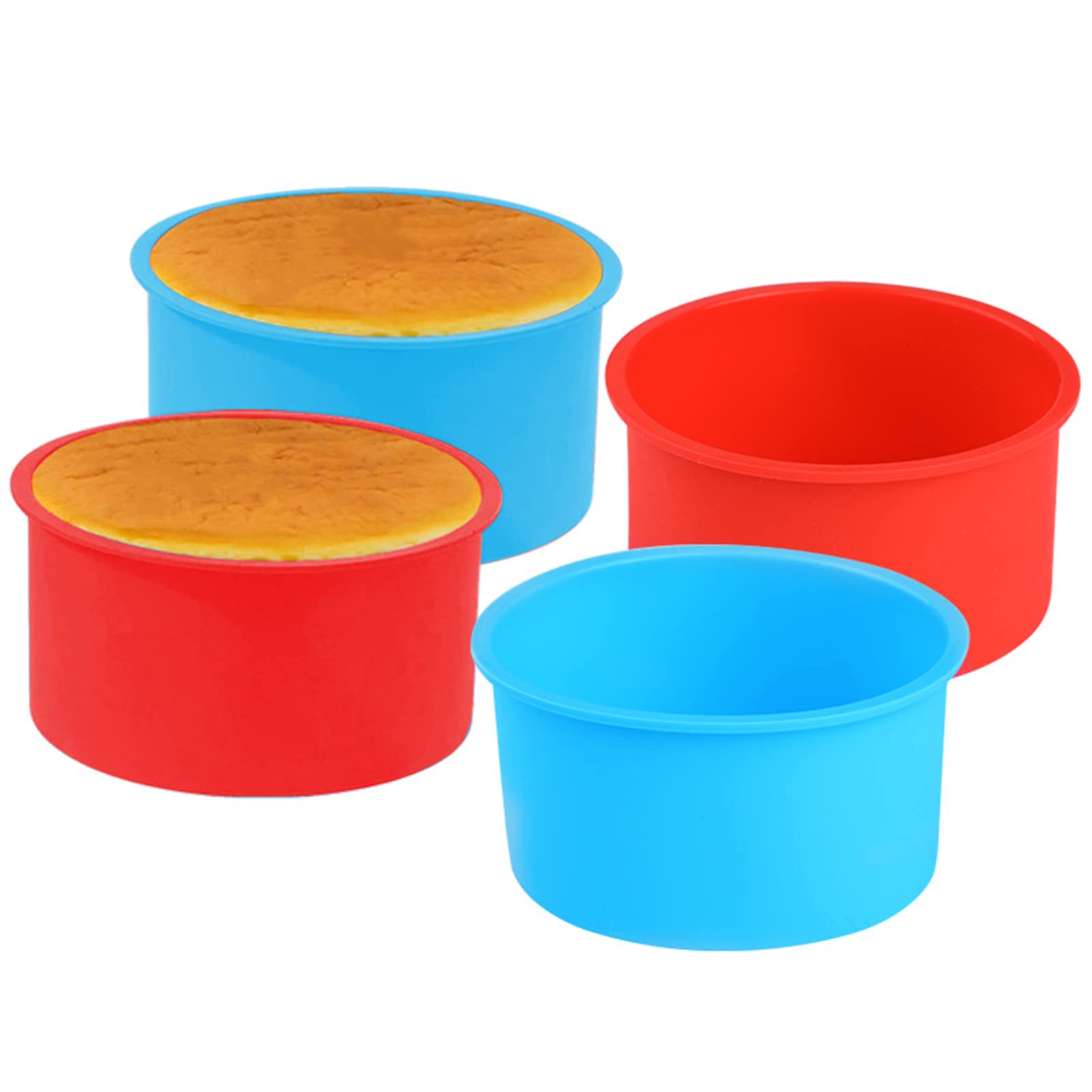 Surflyee 4 Inch Silicone Mini Cake Tins - 4 Pack Non-Stick Baking Pans, Quick Release Mould for Layer, Cheese & Rainbow Cakes