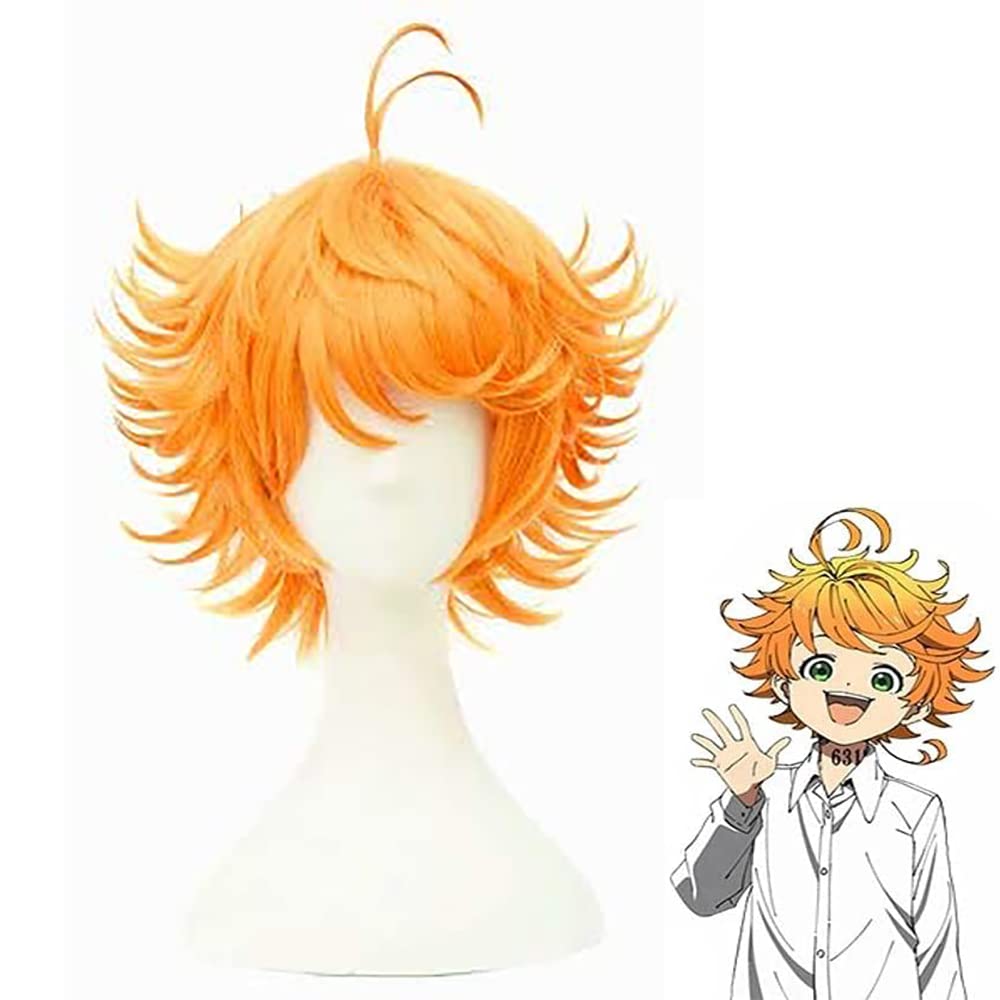 Yamia Anime Cosplay Wig for Emma, Short Curly Wavy Orange Wig Halloween Party Wig
