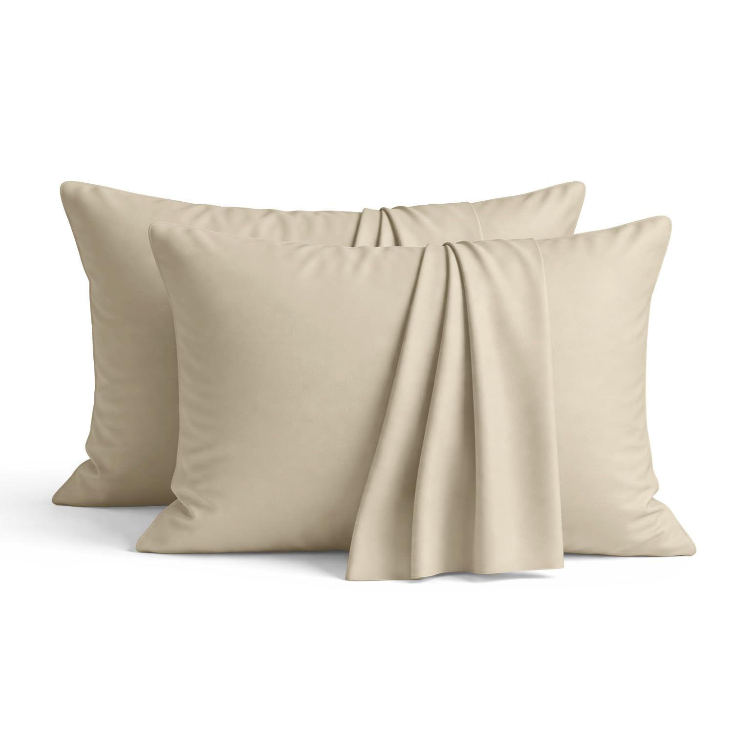 AMEHA 100% Brushed Microfiber Cream Pillow Cases 2 Pack (Pillows Not Included), Super Soft Standard Pillow Cases | Hotel Quality Pillow Covers, 50x75 cm,