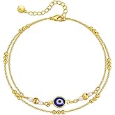 Vurotry Gold Evil Eye Anklet for Women Layered Beaded Anklet Ankle Stainless Seel Gold-Plated Anklets Waterproof Non Discoloration Women's Jewelry