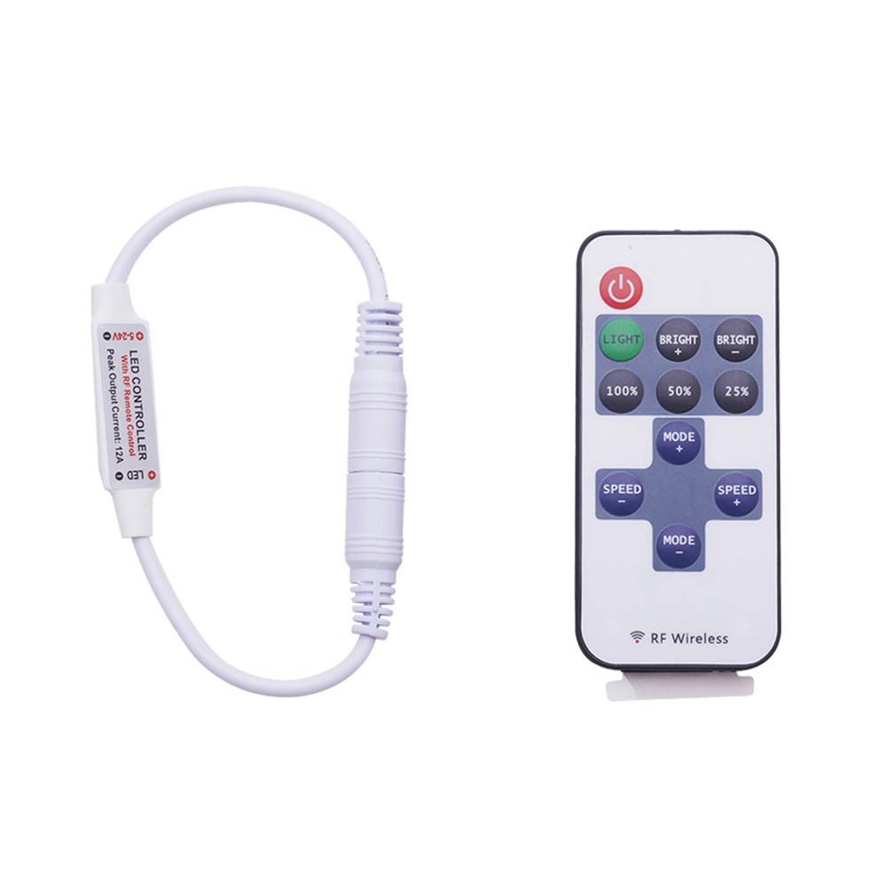 Othmro 11-Key RF Mini Wireless Remote Controller with DC Connector for Single Color 3528 5050 LED Strip Lights 1PCS