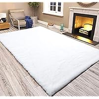 LOCHAS Ultra Soft Faux Fur Area Rugs for Bedroom 3x5 Feet, Fluffy Bedside Rug Mat for Kids Nursery Rugs Living Room Carpets Floor, White