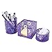 Crystallove Metal Mesh Office Supplies Desk Organizer, Purple-Style 2, Set of 3
