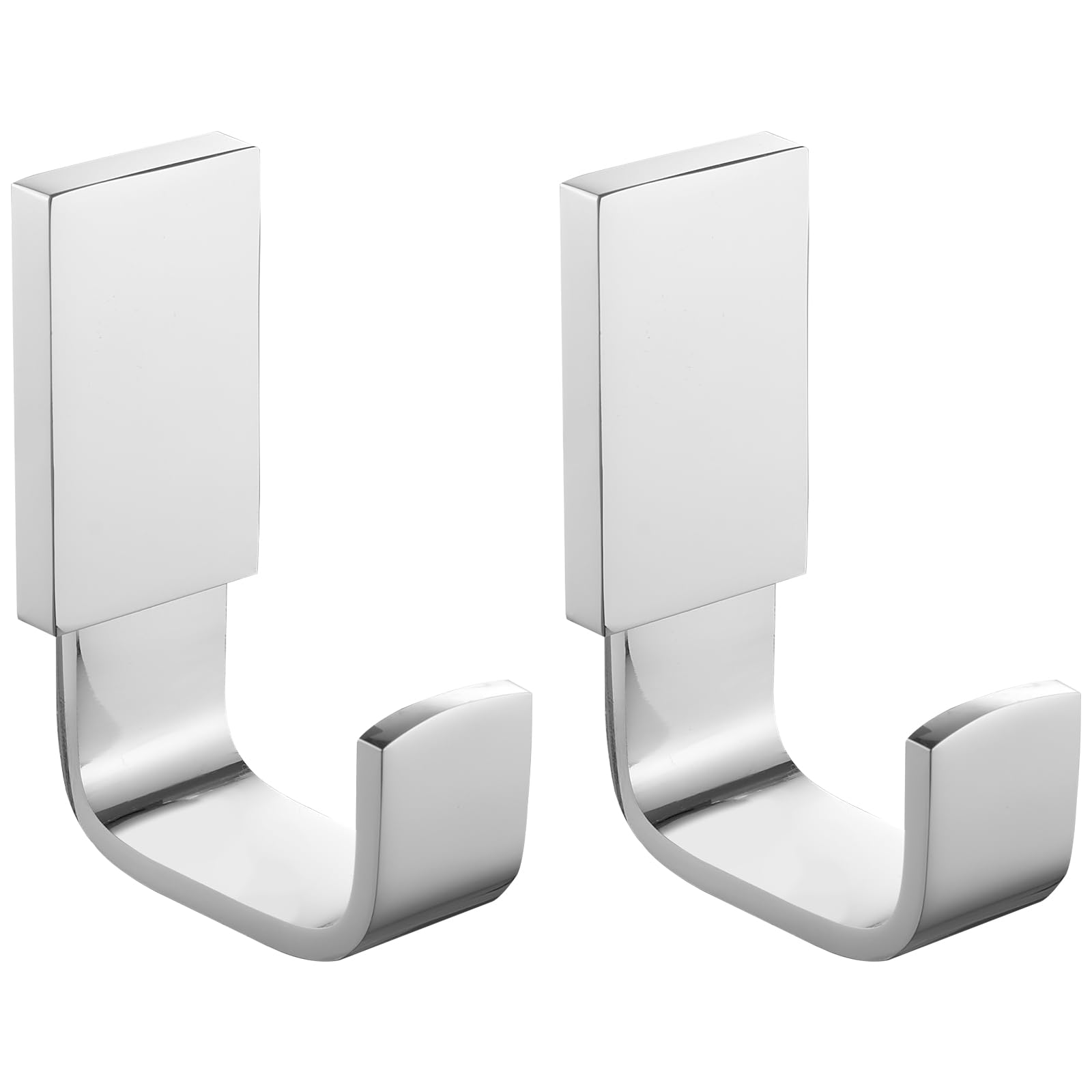 Photo 1 of BESy Brass Clothes Hook Single Towel Hook for Bathroom Kitchen Garage Square Style Robe Hooks Coat and Hat Hook, Self Adhesive with Glue or Wall Mounted with Screws, Two Packs, Polished Chrome