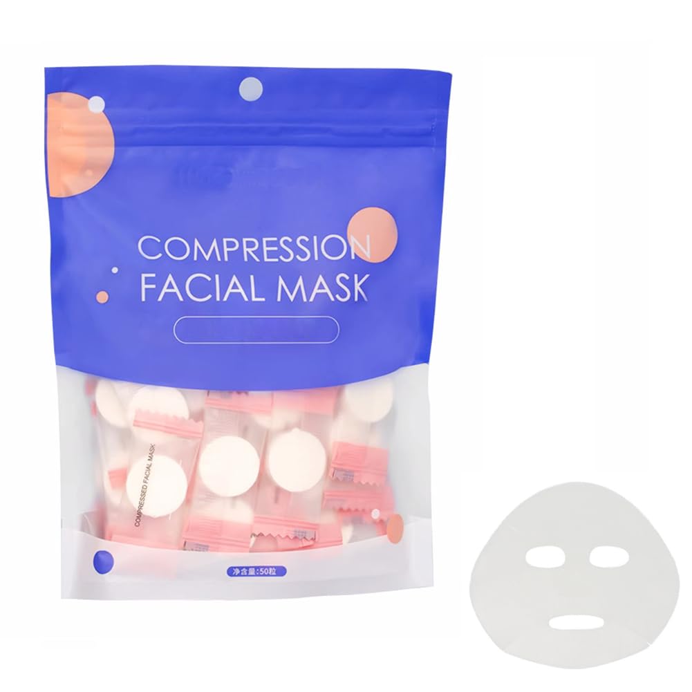 50Pcs Cotton Compressed Facial Mask Sheets Disposable DIY Mask Paper with Candy Wrapped Packaging Coin Cosmetic Facial Paper DIY Facial Paper Compress Masque for Skin Care