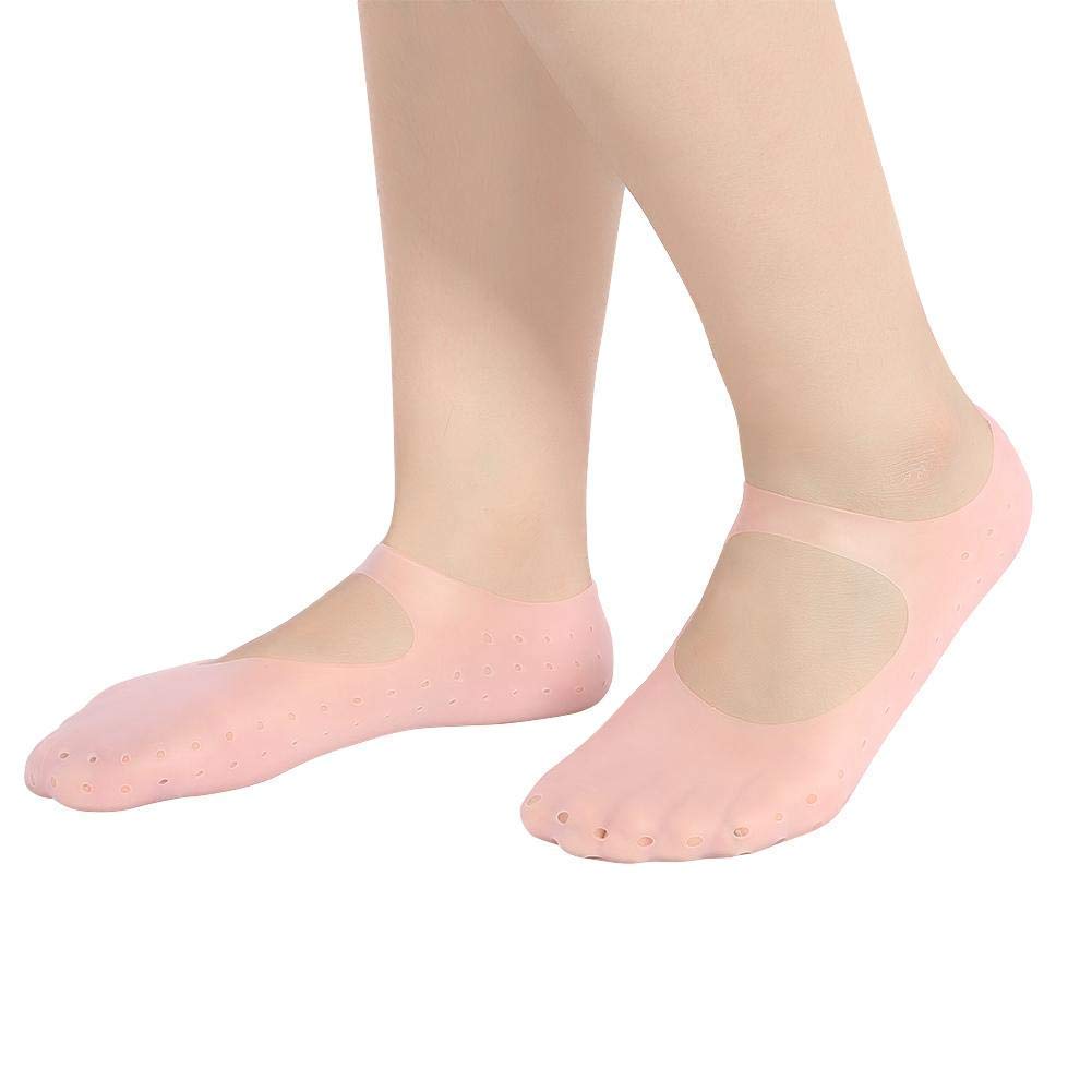 2pcs Silicone Socks for Feet Moisturizing Non-Slip Full Foot Socks Heel Care Foot Treatment Socks Foot Care Protection M Pink (M-Pink)